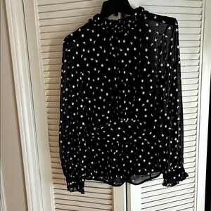 Zara Black and White Embroidered Sheer Blouse